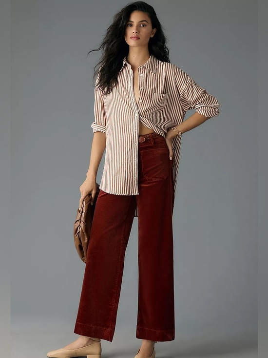 NWT Anthropologie Maeve The Colette Crop Wide-Leg Corduroy Pants Red Size 26 - Picture 2 of 4